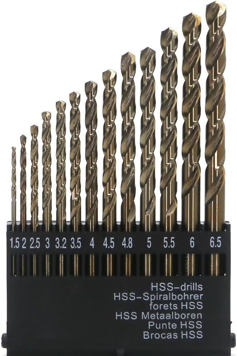 Metric Cobalt Drill Bits Set 1.5-6.5Mm 13PCS, M35 High Speed Steel, High Hardnes