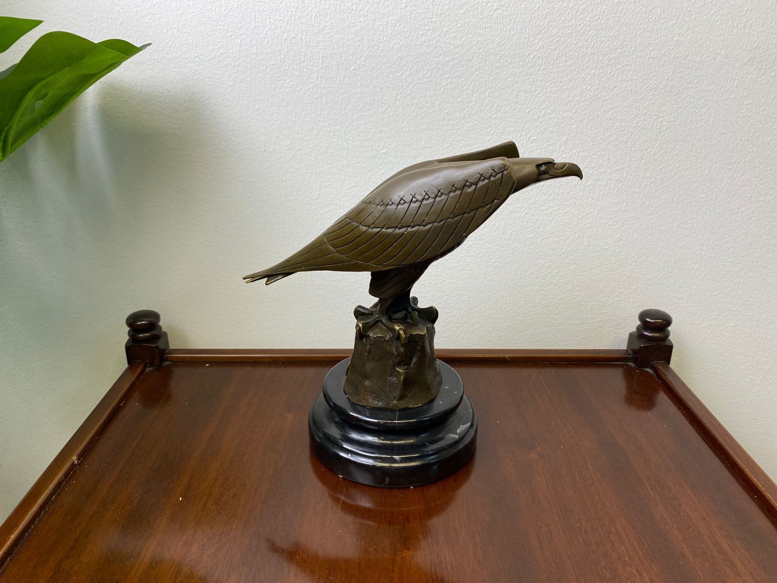 Bronze Sculpture Eagle Art Deco on Black Marble Base After Coenraad