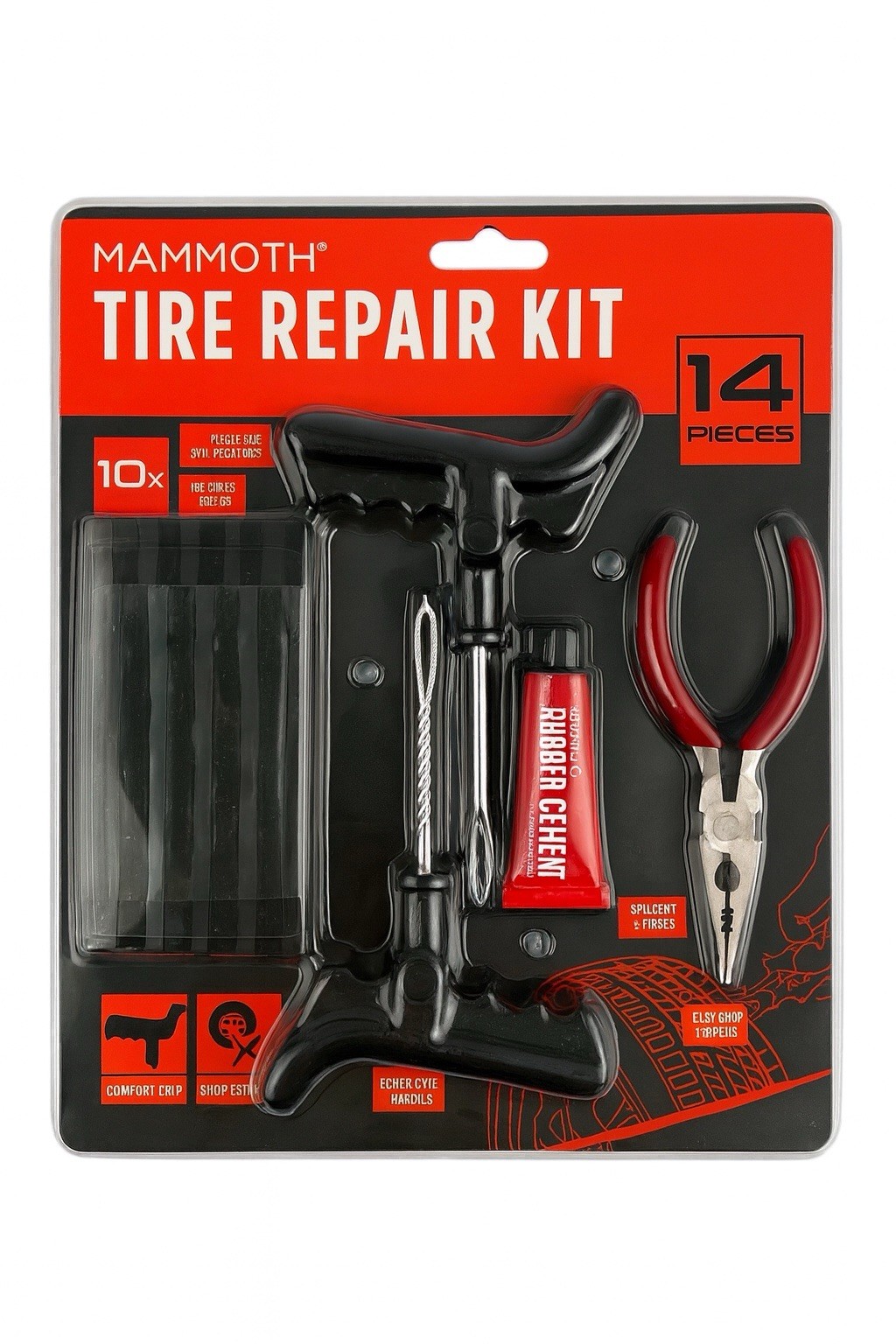 Mammoth Tire Repair Kit 14 Pieces Car Truck Bike Flat Tire Plug Tool Set New