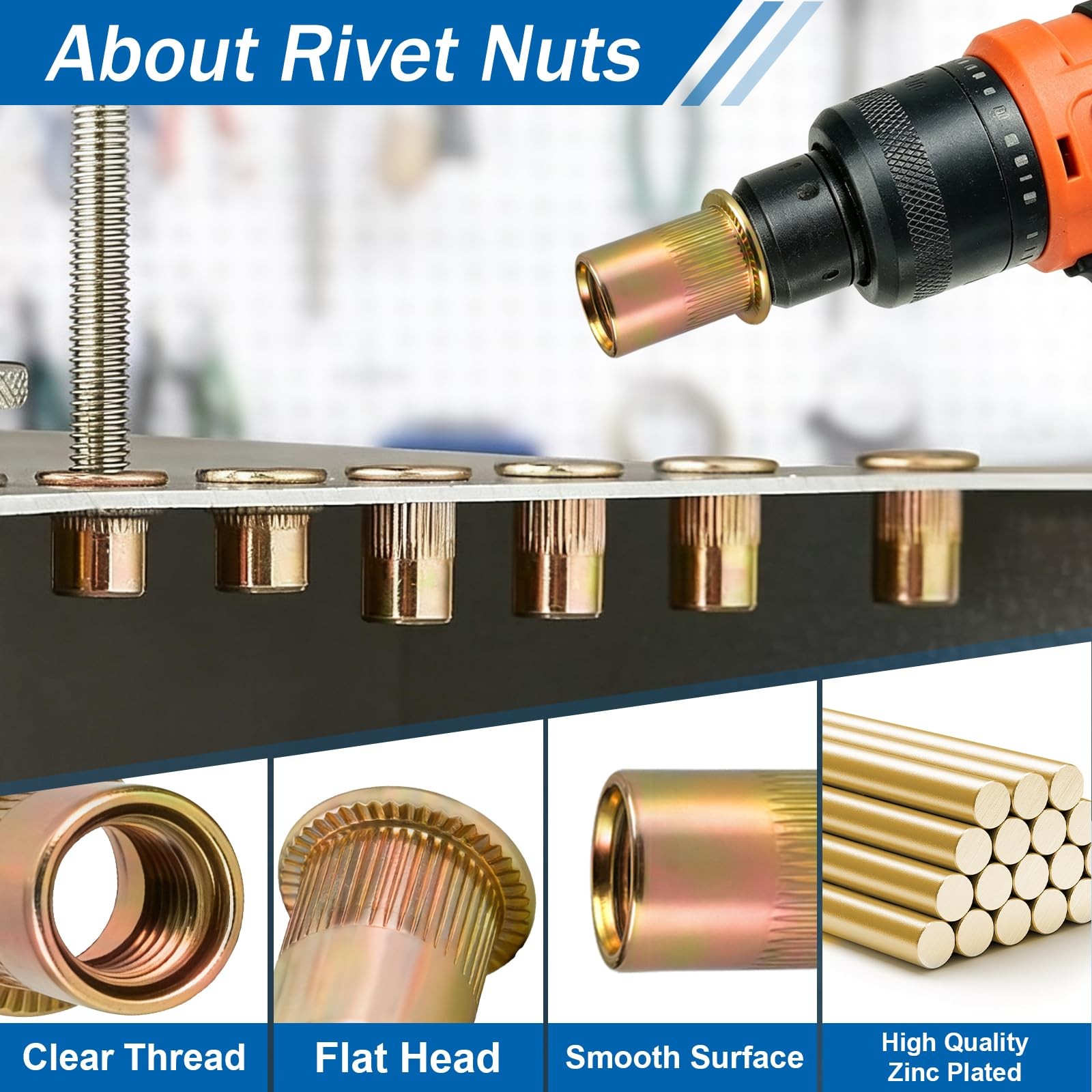 69PCS 3/8"-16 Rivet Nuts Plated Carbon Steel