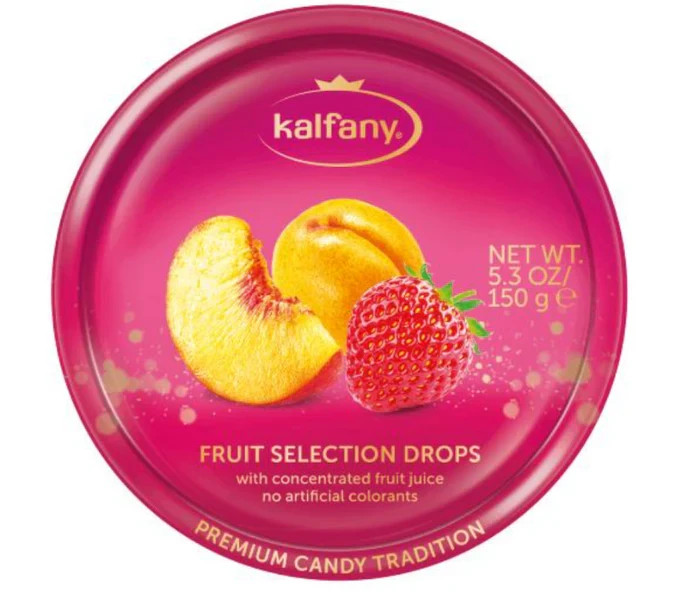 Kalfany Fruit Selection Drops - 5.3 oz (150g) Tin - Hard Candy Made in Germany