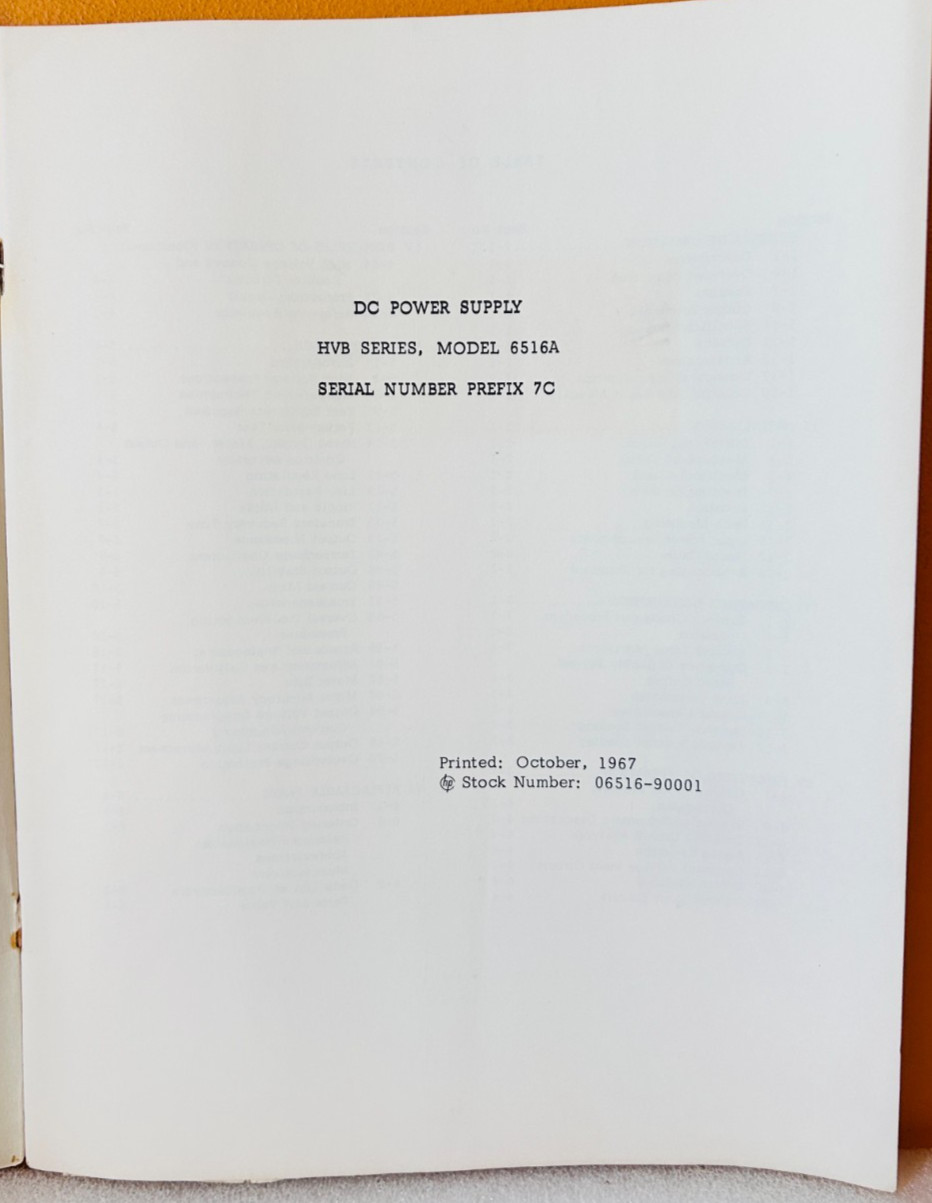 HP Model 6516A HVB Series DC Power Supply Operating & Service Manual.