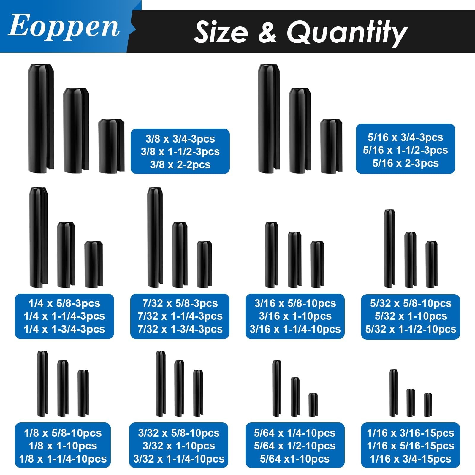 Eoppen 230Pcs SAE Roll Pin Assortment Set - Slotted Pins