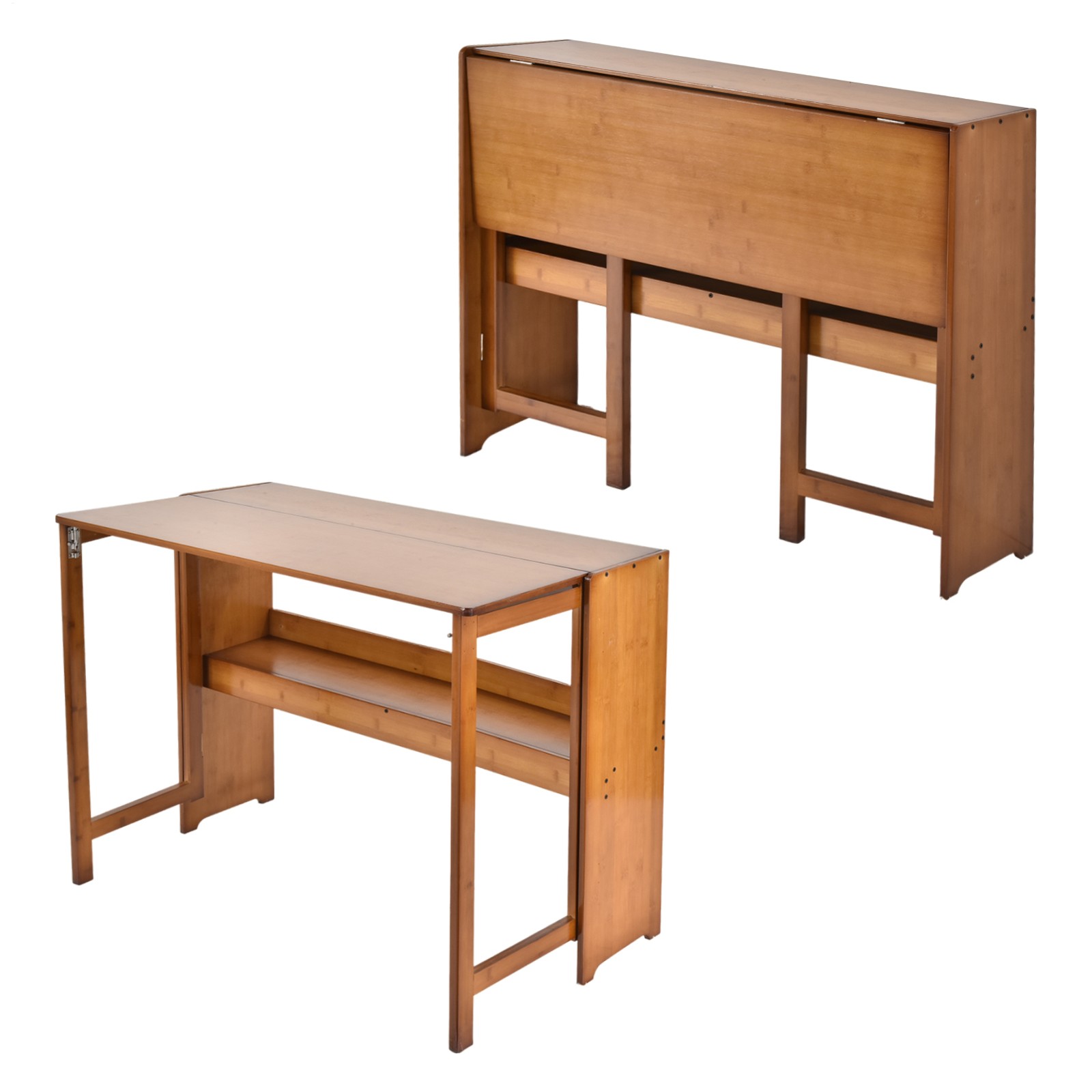 40.6 inch Foldable Desk with Bookshelf Bamboo Wood Workstation For Office/Home