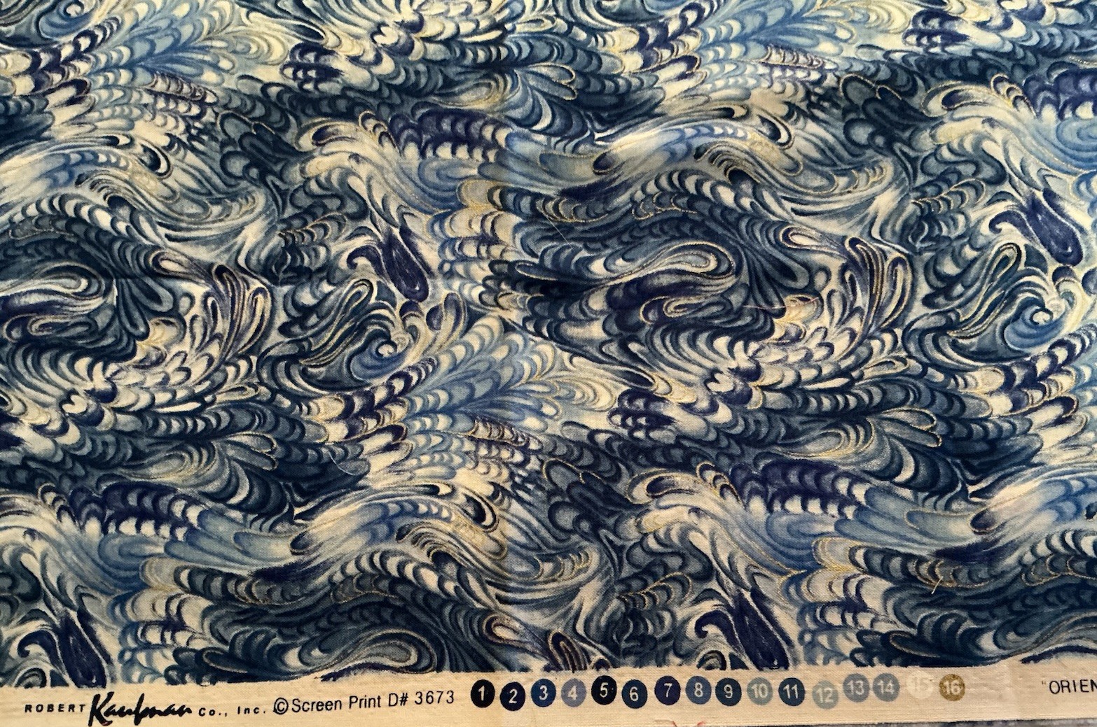 Kaufman Oriental Traditions Blues w/Metallic Quilt Fabric D# 3673, FAT QUARTER
