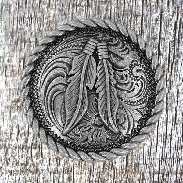 Round Rope Edge Feather Antique Nickel 1-1/2 Inch Concho CON300-B-AN