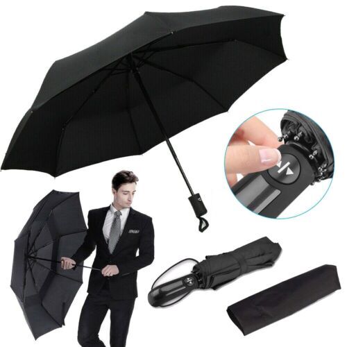 Large Automatic Black Umbrella Anti Rain Windproof Out Folding Compact Umbrella