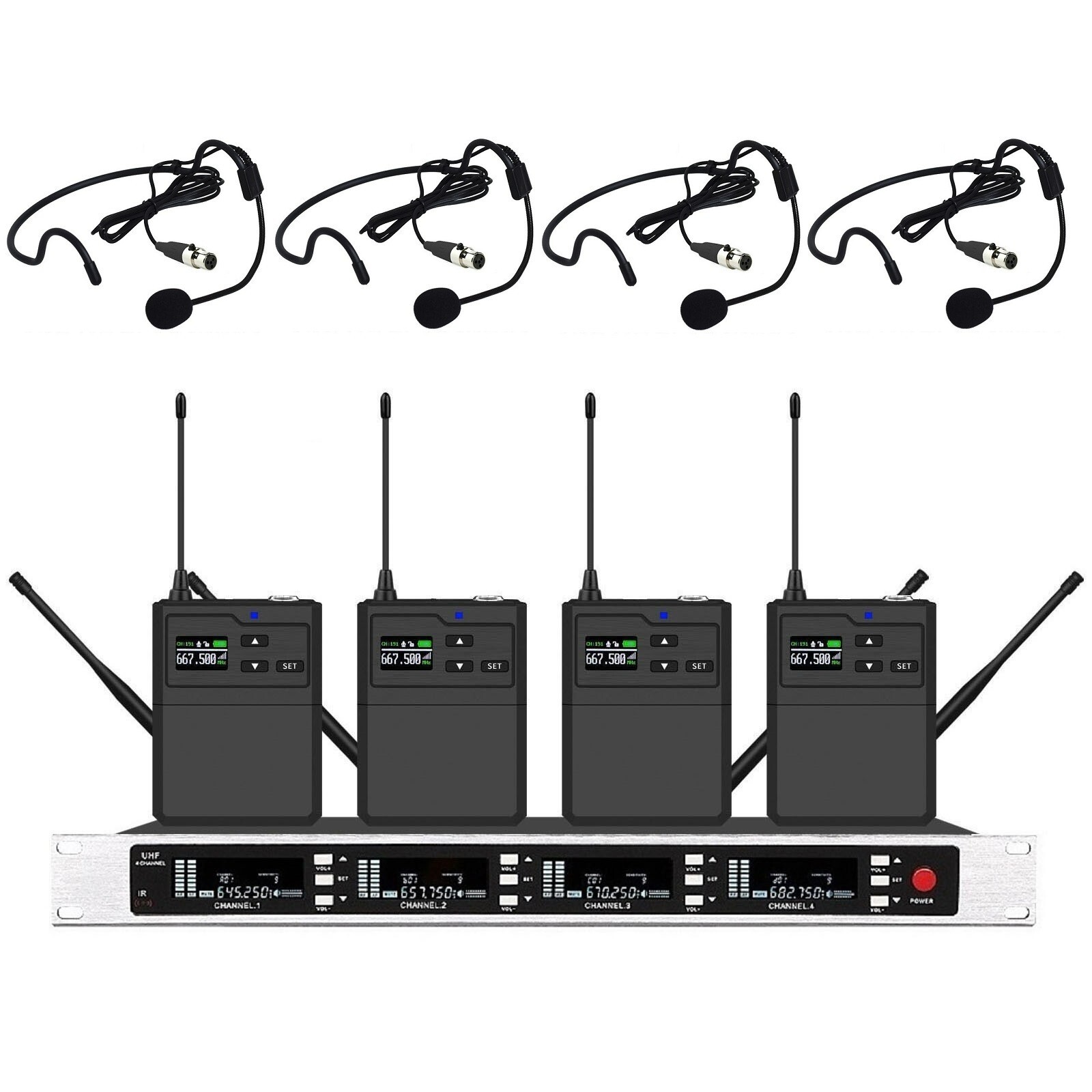 4 Channel UHF True Diversity Digital Wireless Headset Microphone Unidirectional