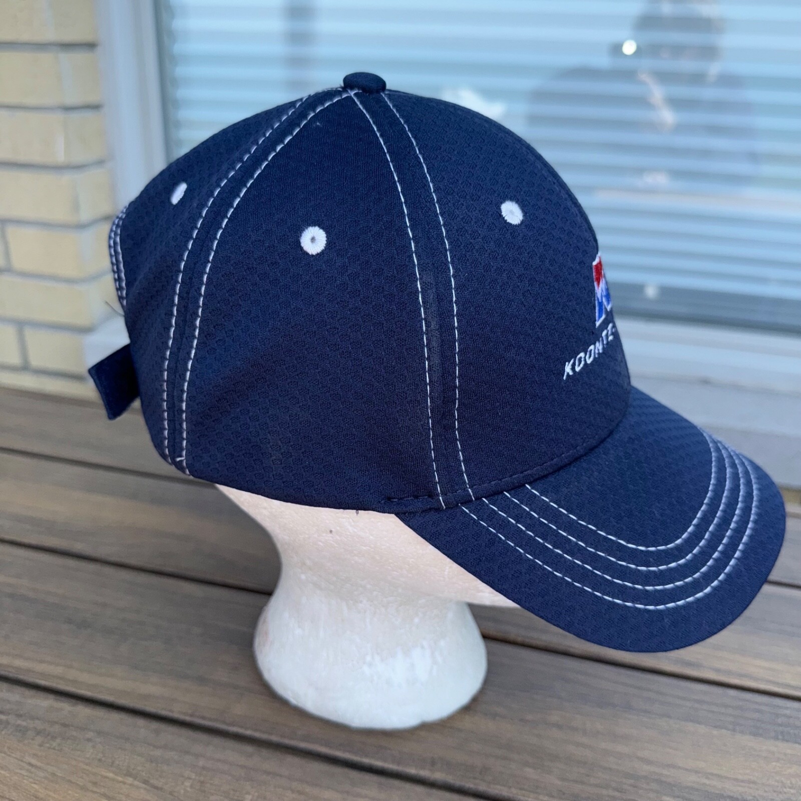 Koontz-Wagner RWb K Logo Letters on Navy Blue Hat Cap Hook Loop Top Stitch EUC