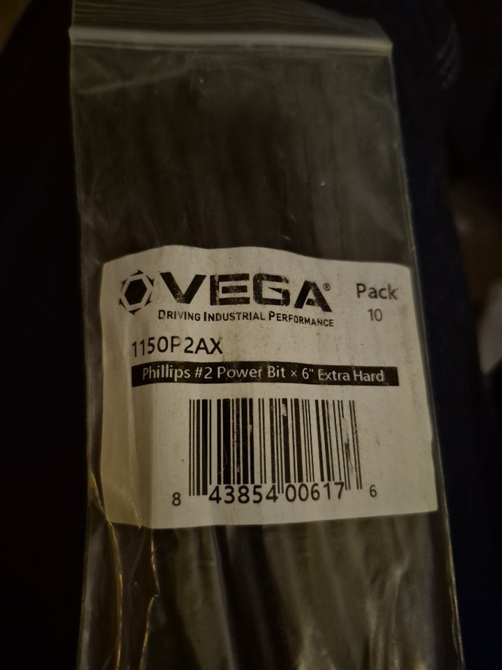 10 Pack of Vega Phillips #2 Power Bit 6" 1150P2AX Extra Hard