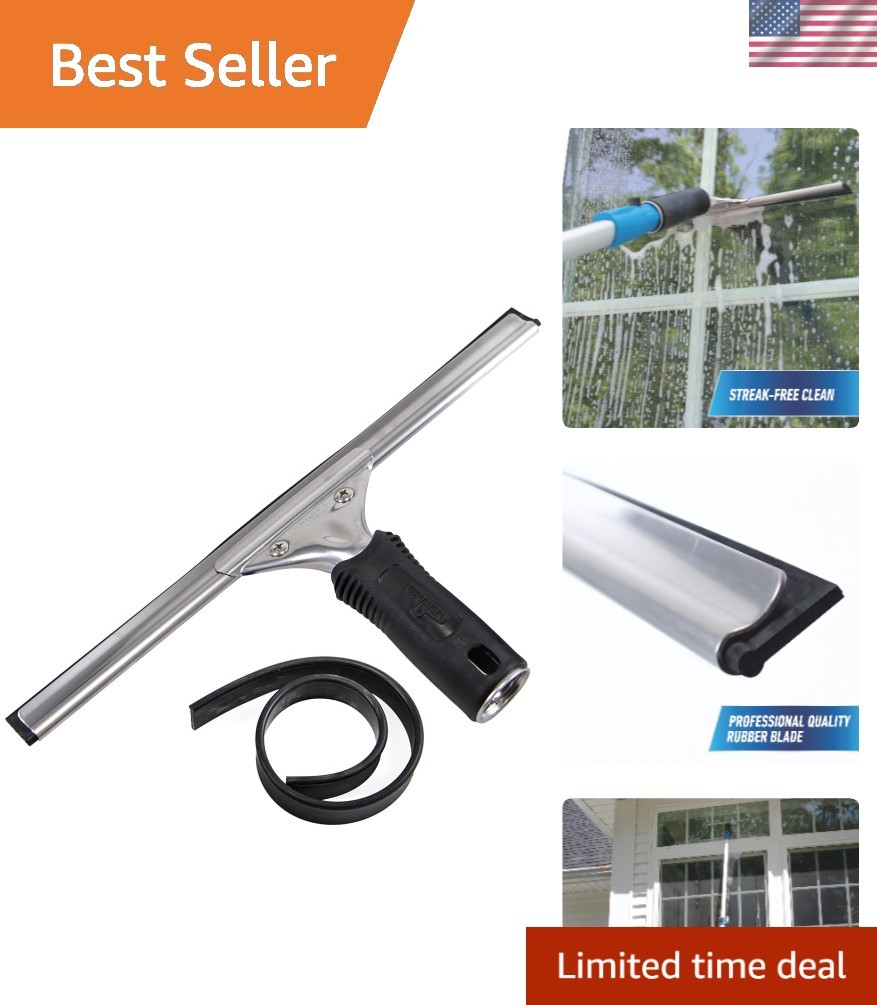 Heavy-Duty 12” Squeegee with Replacement Rubber for Effortless Window Care