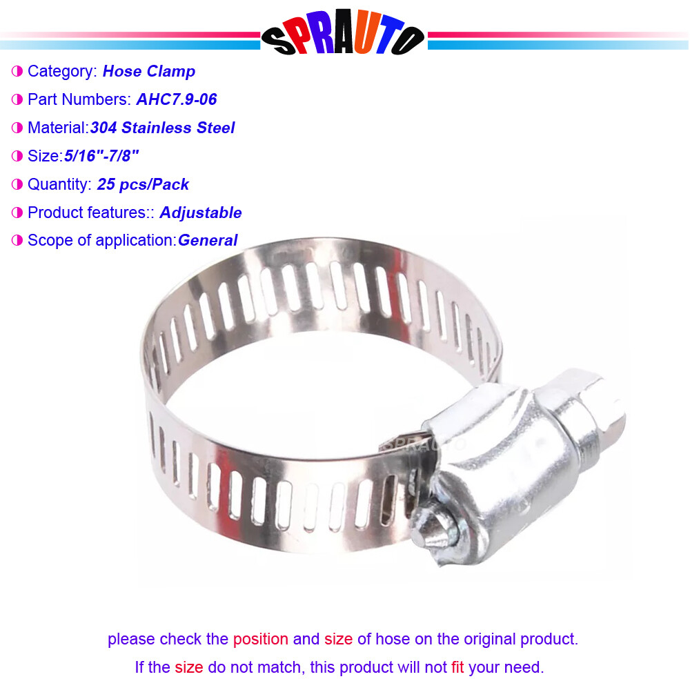 304 Stainless Steel Hose Clamp Adjustable Size 5/16"-7/8 For Auto Hose etc