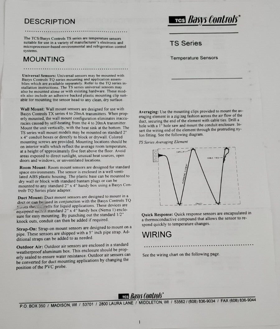 Basys Controls TS1032 Temperature Sensor