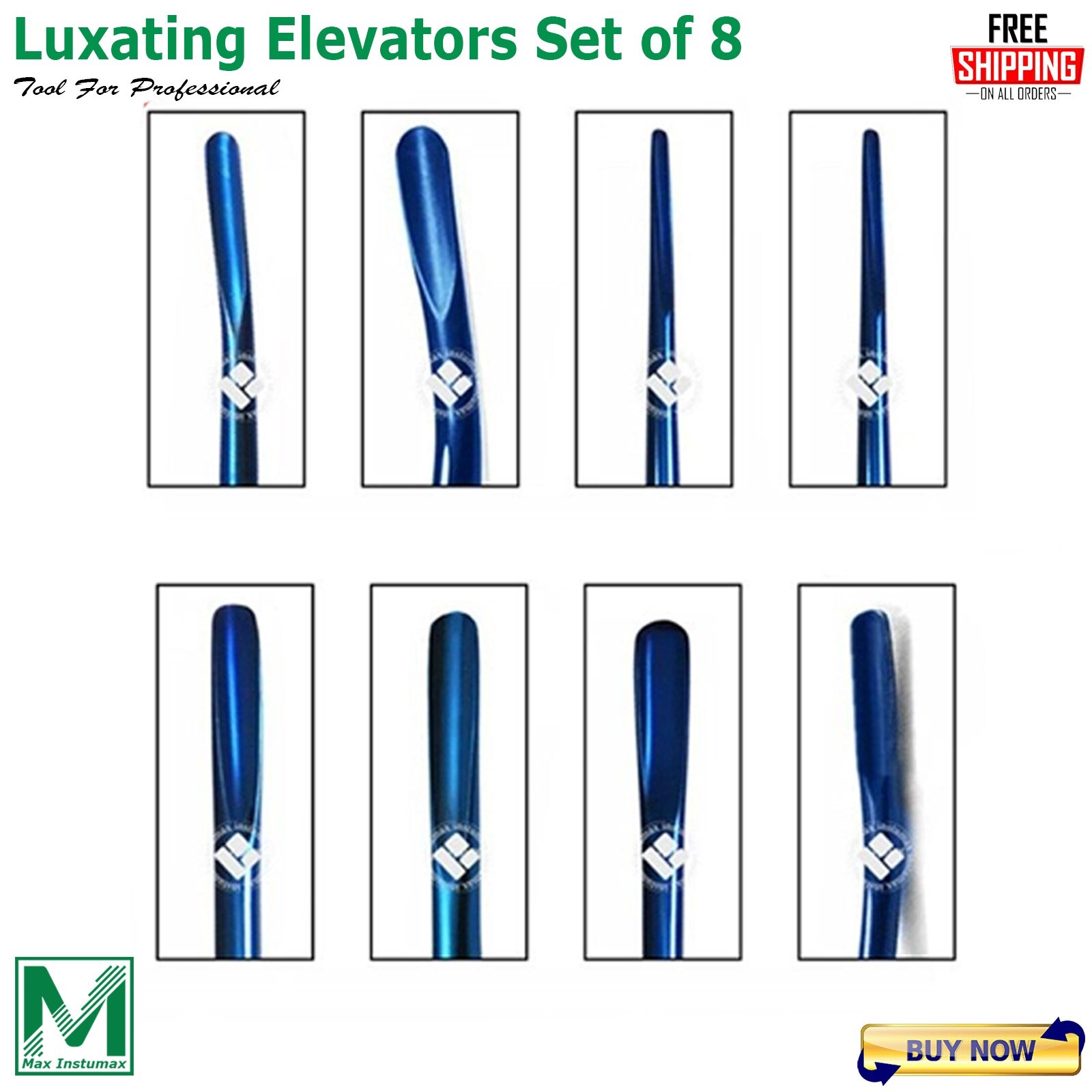 8Pcs Titanium Tip Dental Luxating Elevators Oral Surgery Extraction Luxation Set