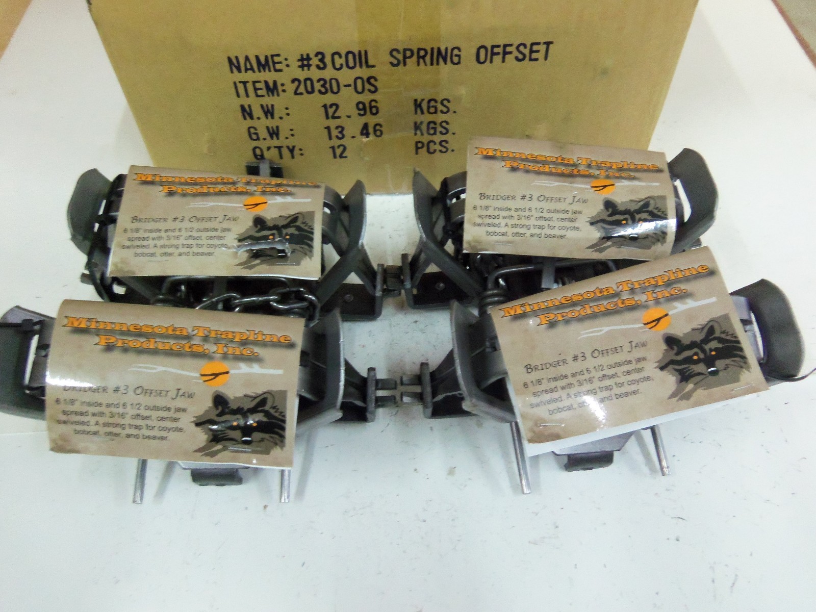4 Bridger # 3 Offset Coil Spring Traps Beaver Otter Coyote Bobcat Trapping