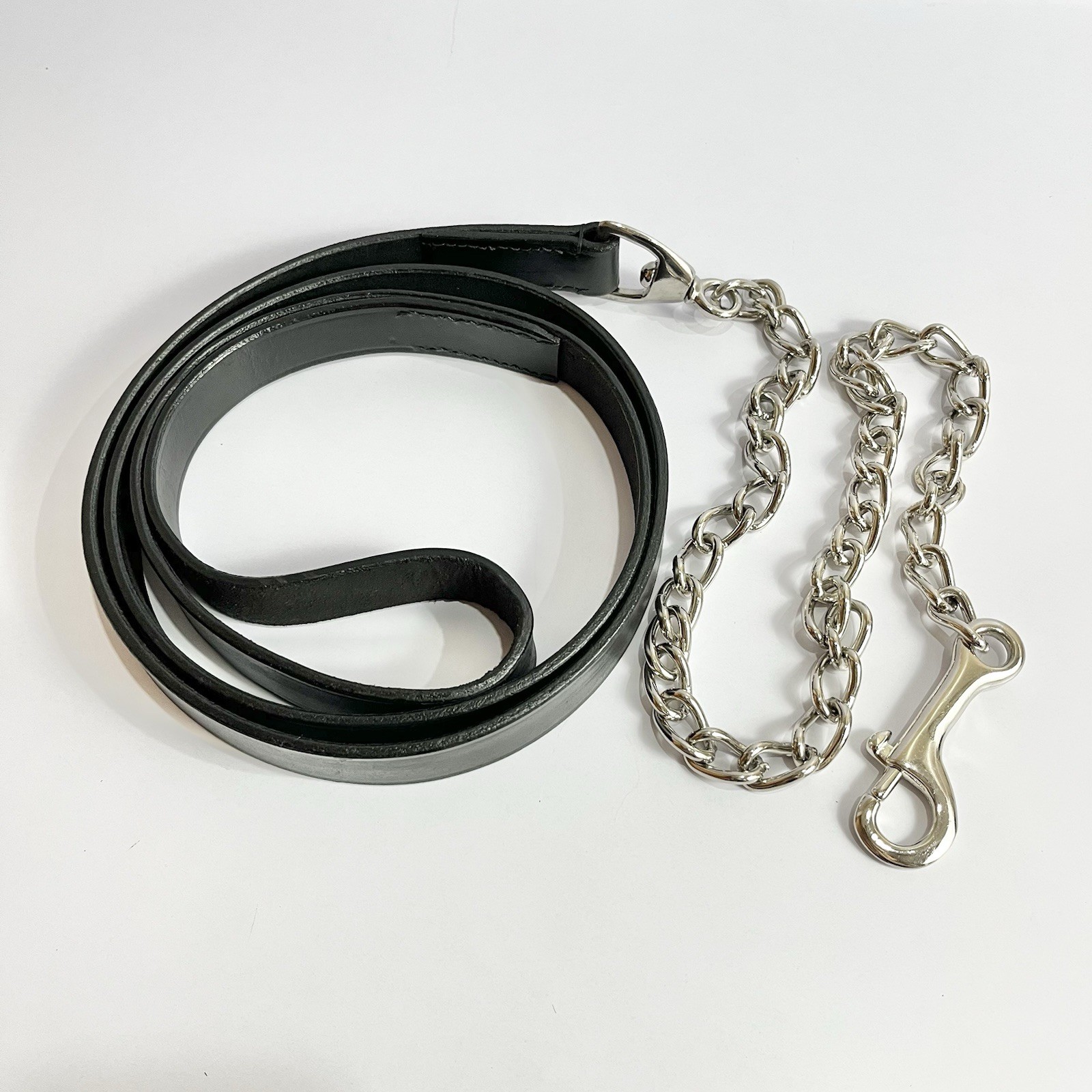 2 Pcs Grain Leather Horse Lead with Polished Chain | Show Halter Lead Chain
