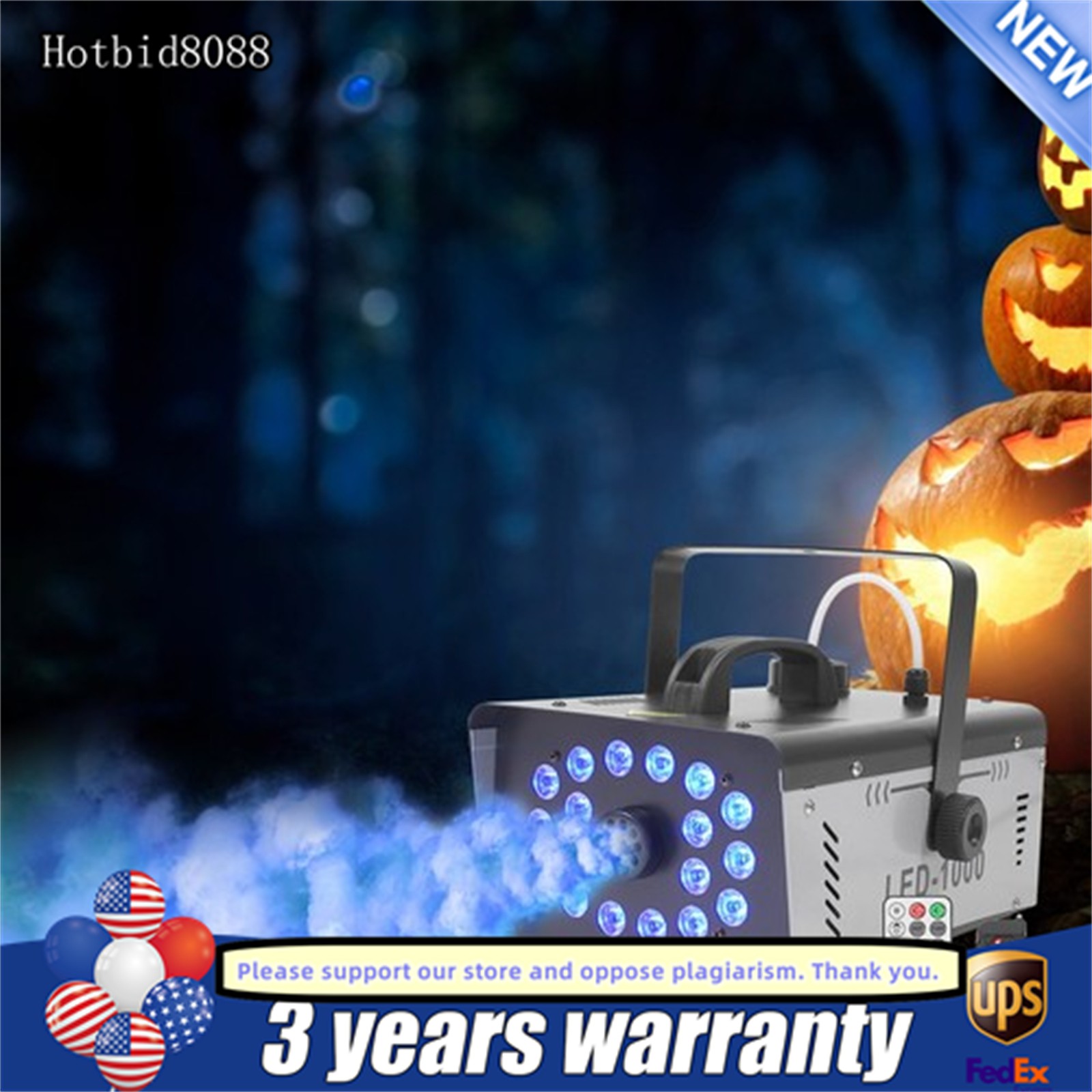 1000W Smoke Fog Machine RGB Multi Color LED DJ Xmas Stage Effect Light w/Remote