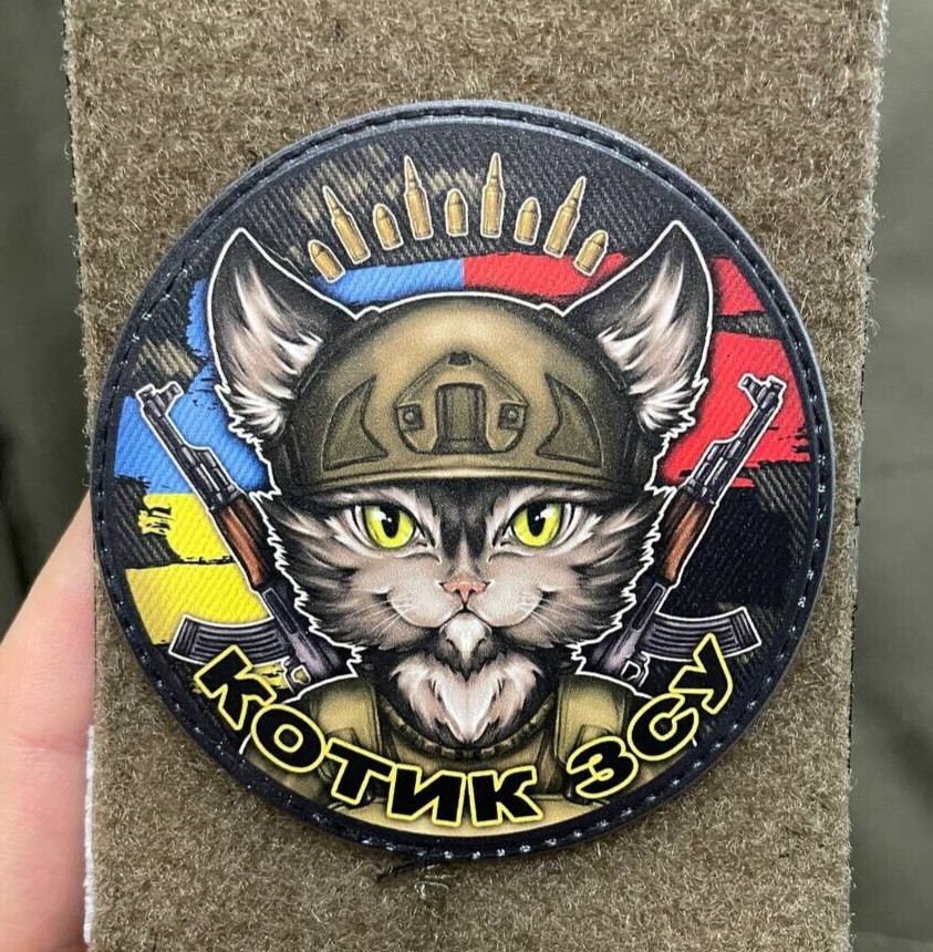 Ukrainian Morale Patch Fighter Cat of Army Ukraine Tactical Badge Hook PVC