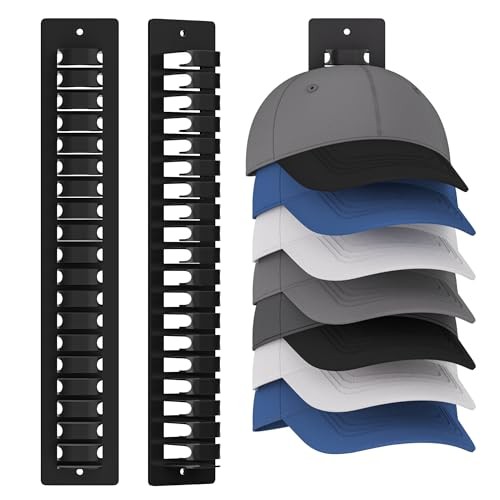 Hat Racks,Wall-Mounted Hat Organizer for Closet Bedroom RV Living Black-2-Pack