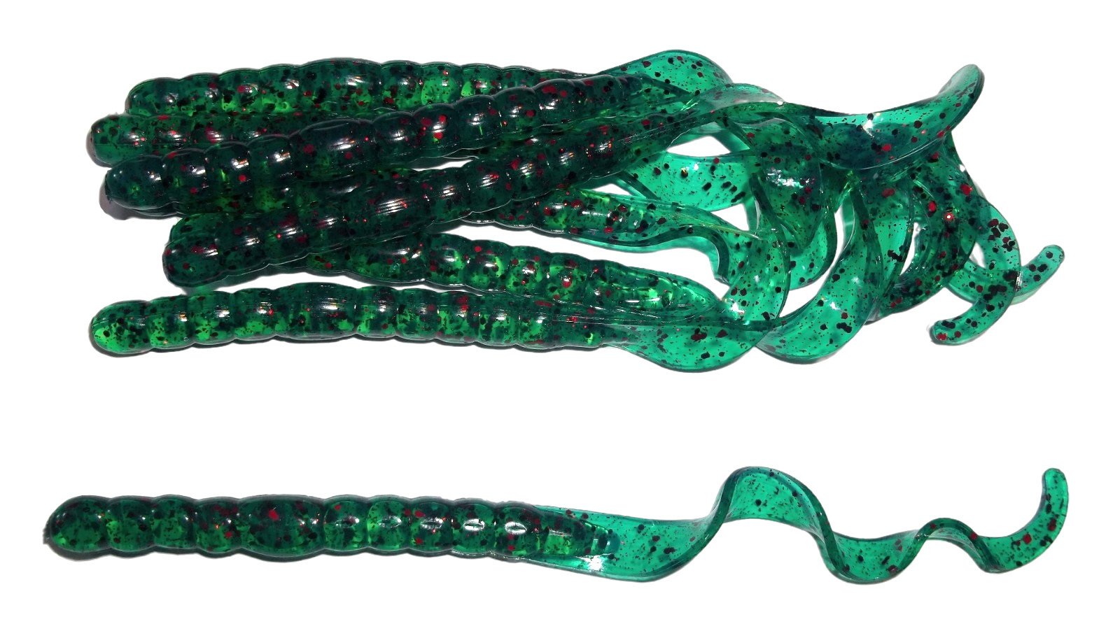 "NEW" Pack of (8)  7" Curly Tailed Worms(Garnet Green w/ Red Flake) Bass Fishing