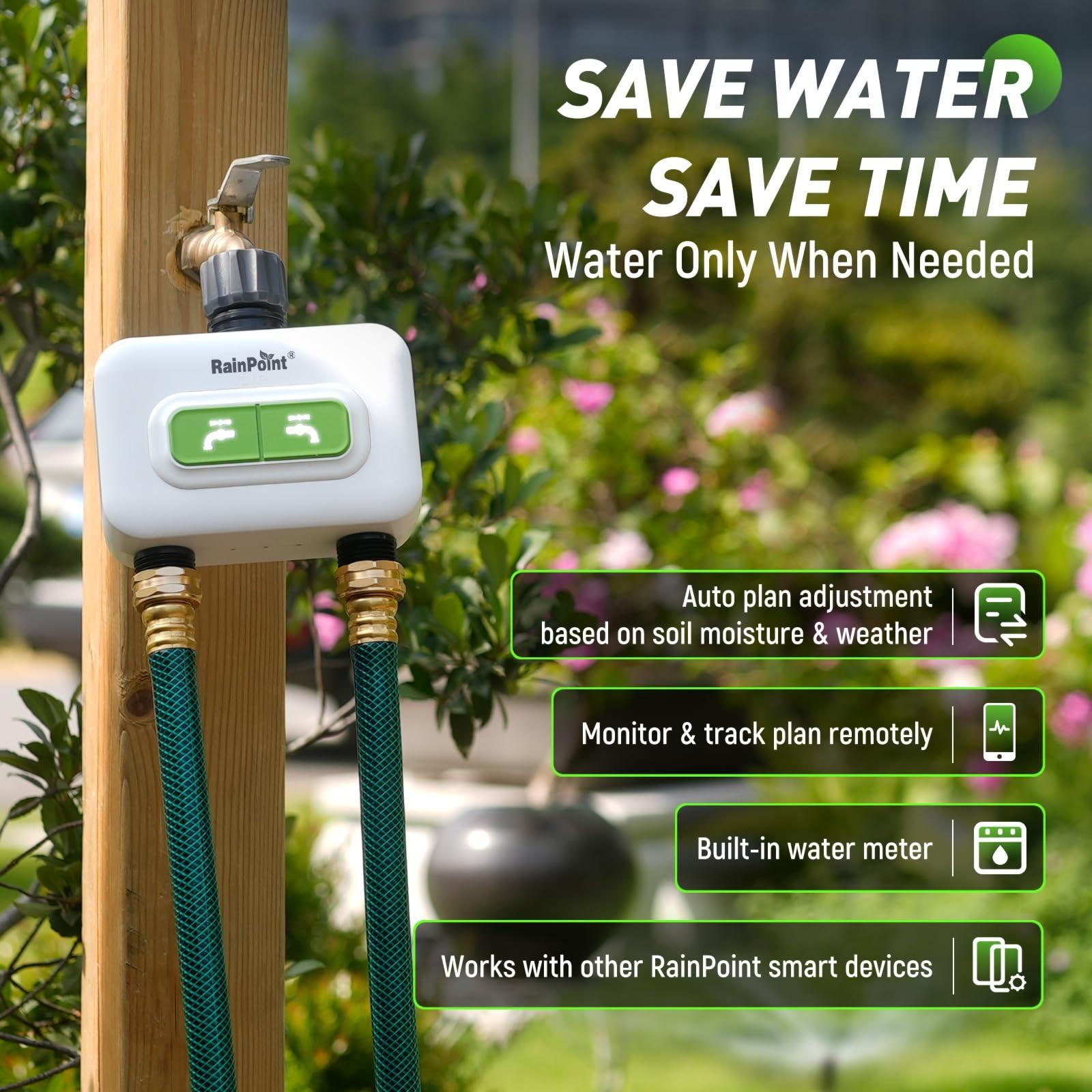 RainPoint 2-zone Wireless Smart Water Timer with Hub for Outdoor Irrigation