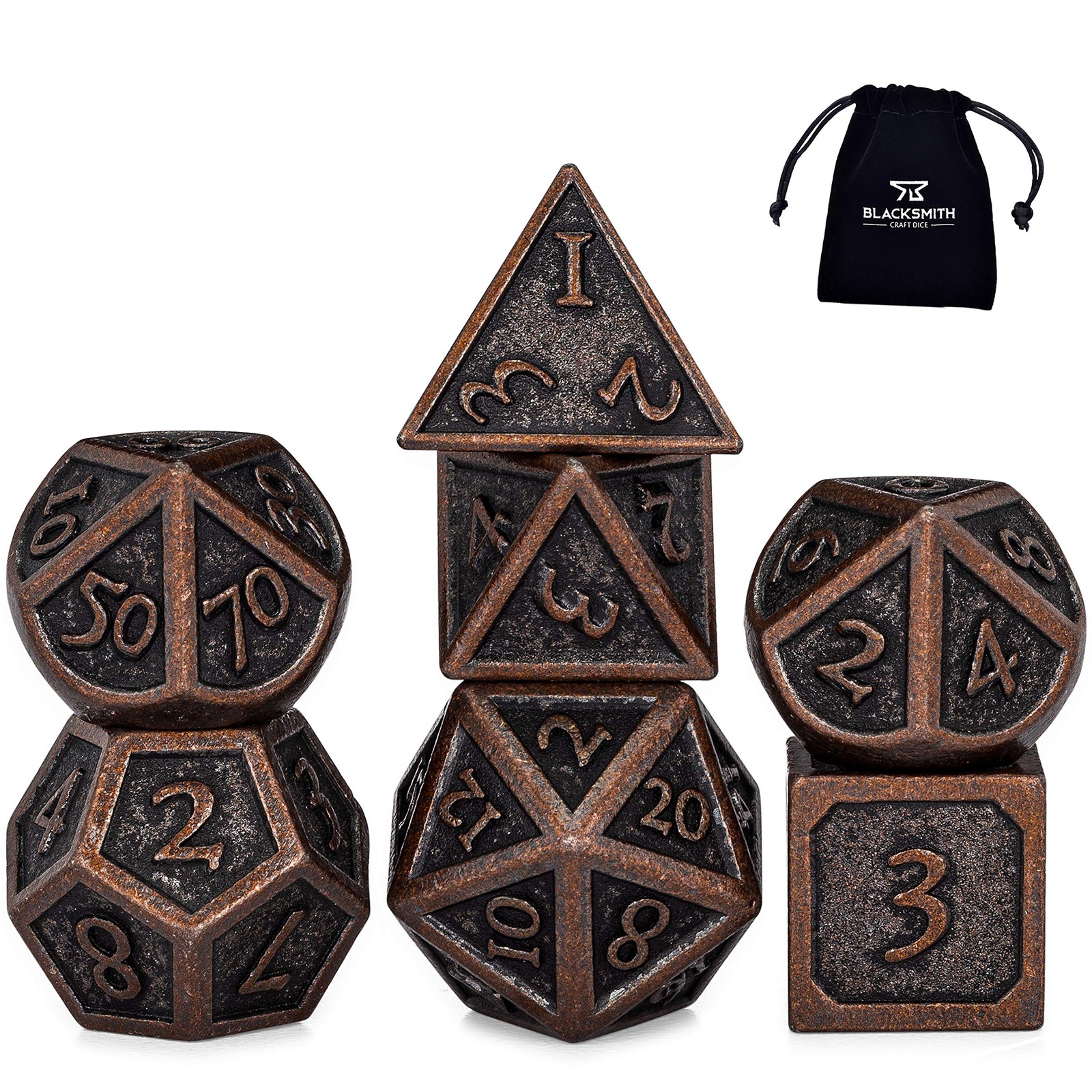 HEIMDALLR Metal DND Dice Set 7pcs - Indestructible Metal Dice Set w/Dice Bag;...