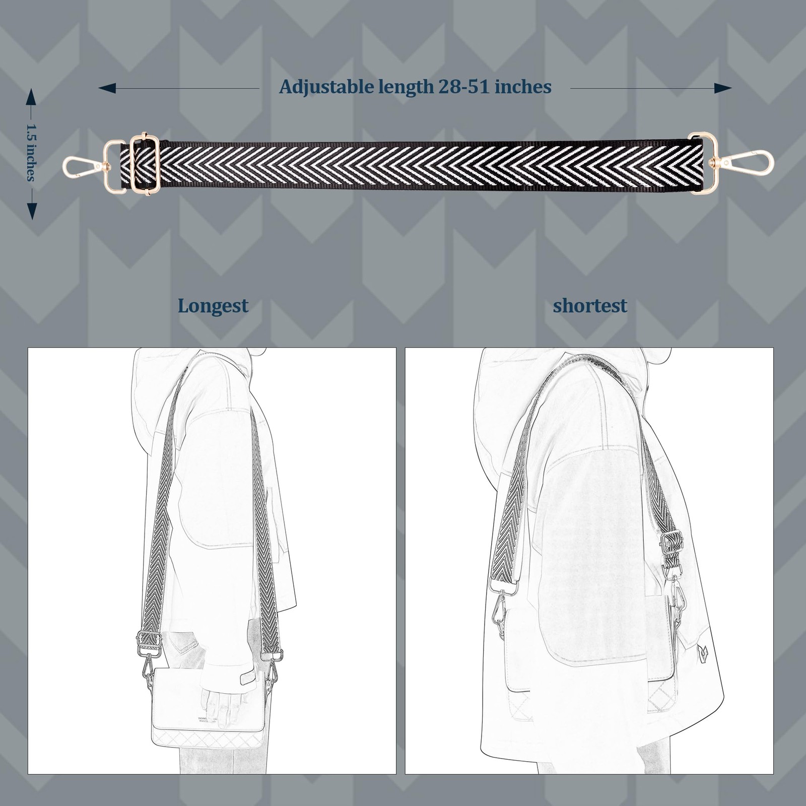 Purse Strap,Replacement Crossbody Shoulder Strap for Handbag (Silver Arrow)