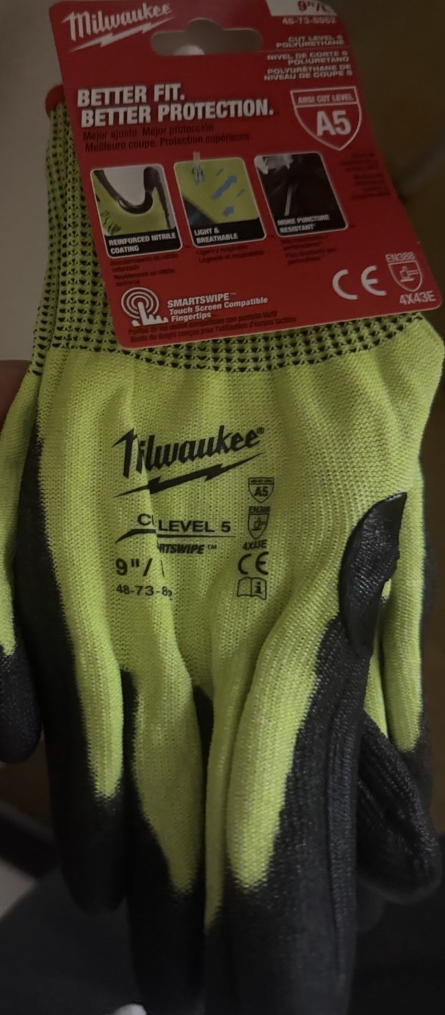 Milwaukee Touch Screen Gloves High Vis-Cut Level 5-Polyurethane-Size 9”L