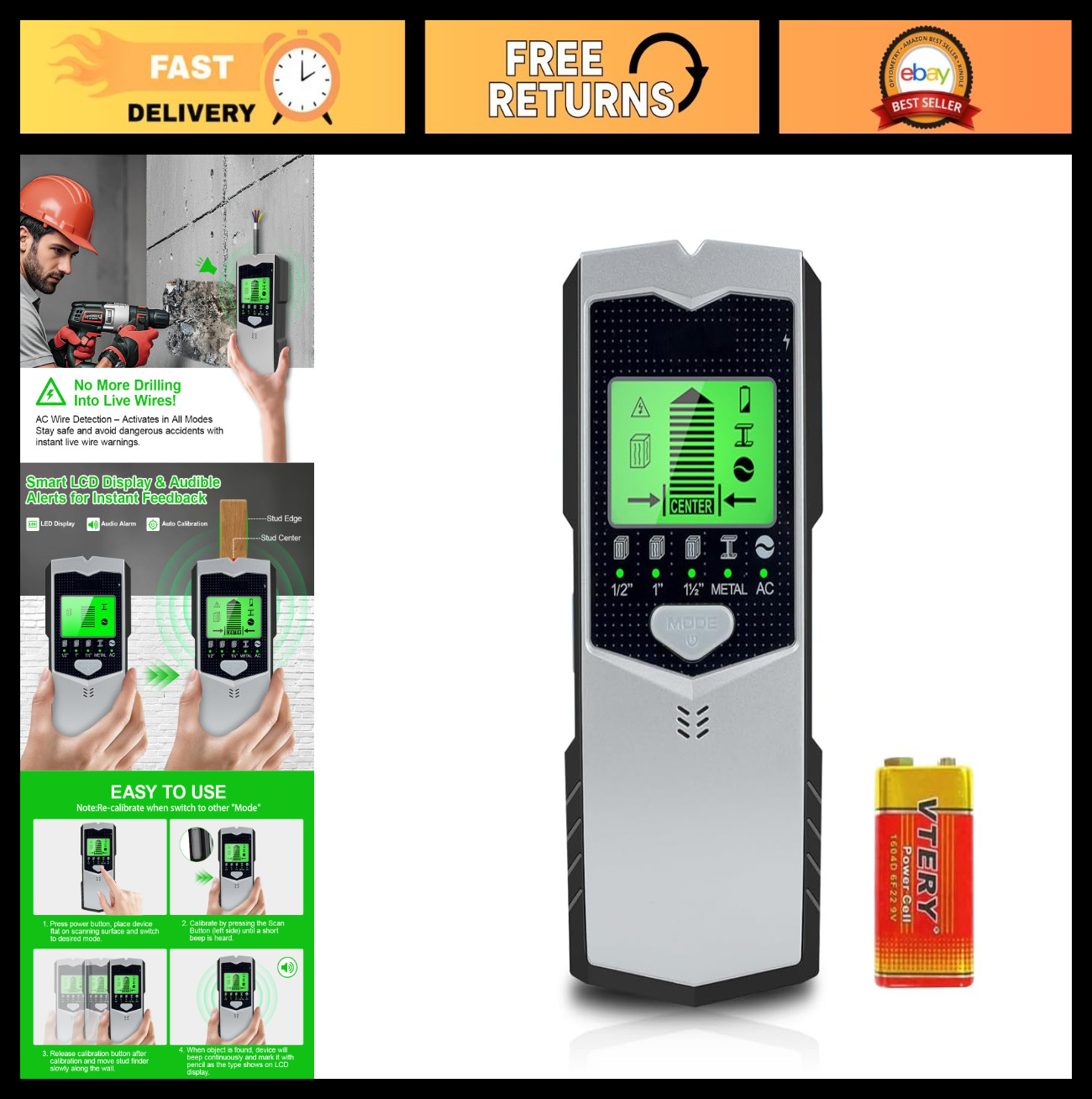 Wall Scanner Stud Finder - Deep Scanning, Multi-Mode Detection, Easy Use