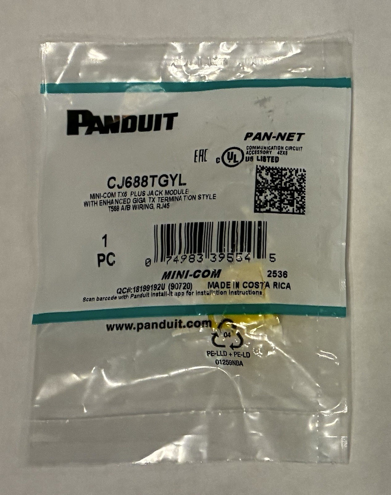 Panduit CJ688TGYL Ethernet Jack Module New