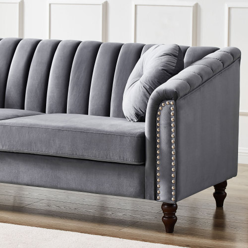 Upholstered 3 Seater Sofa Couch Oversized Loveseat w/ 2 Pillows for Living Room
