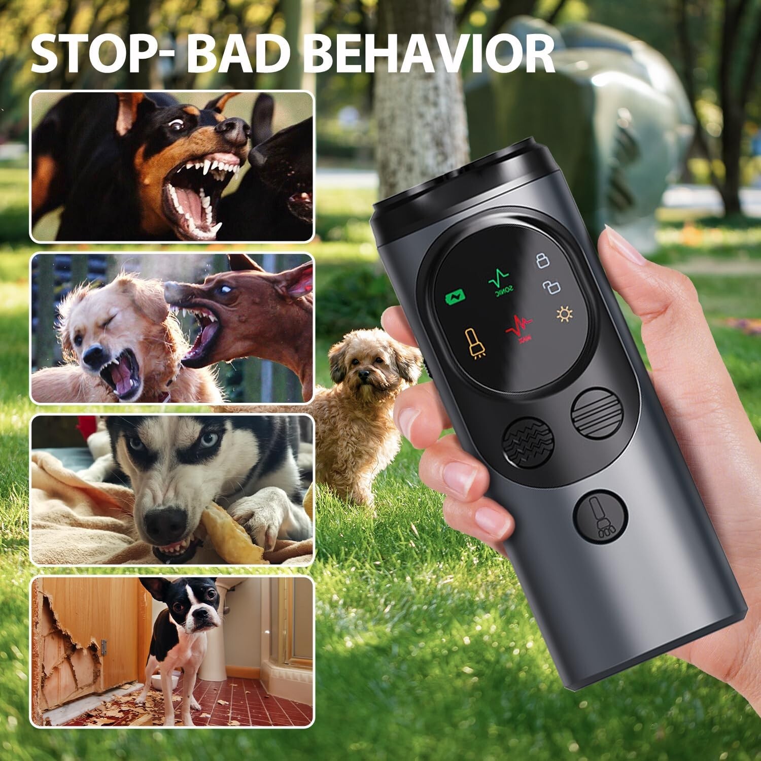 Ultrasonic Dog Bark Control Device | Rechargeable Trainer w/ Flashlight | Safe