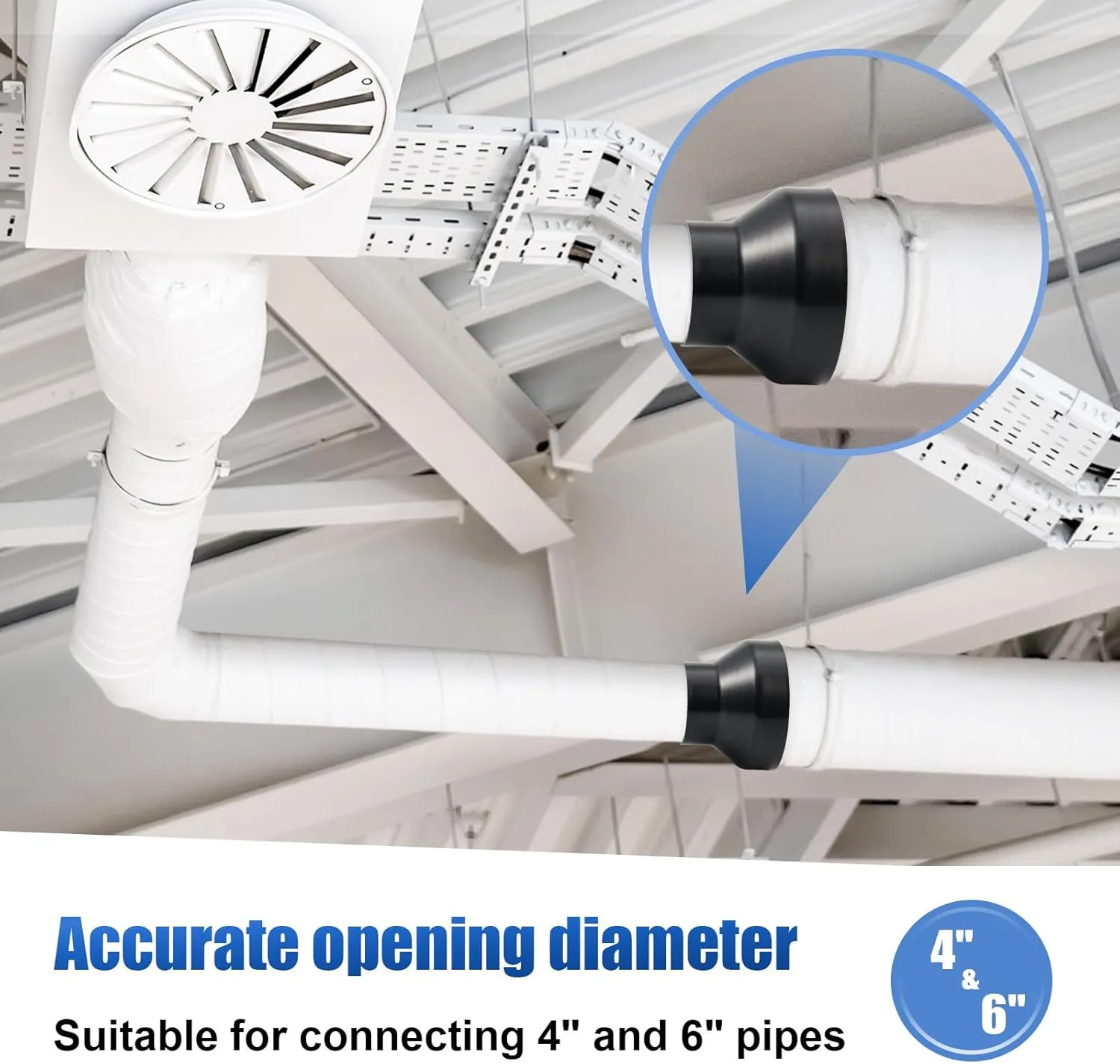 6 To 4 Inch Duct Reducer Increaser ABS Adapter For HVAC Ventilation System 2...