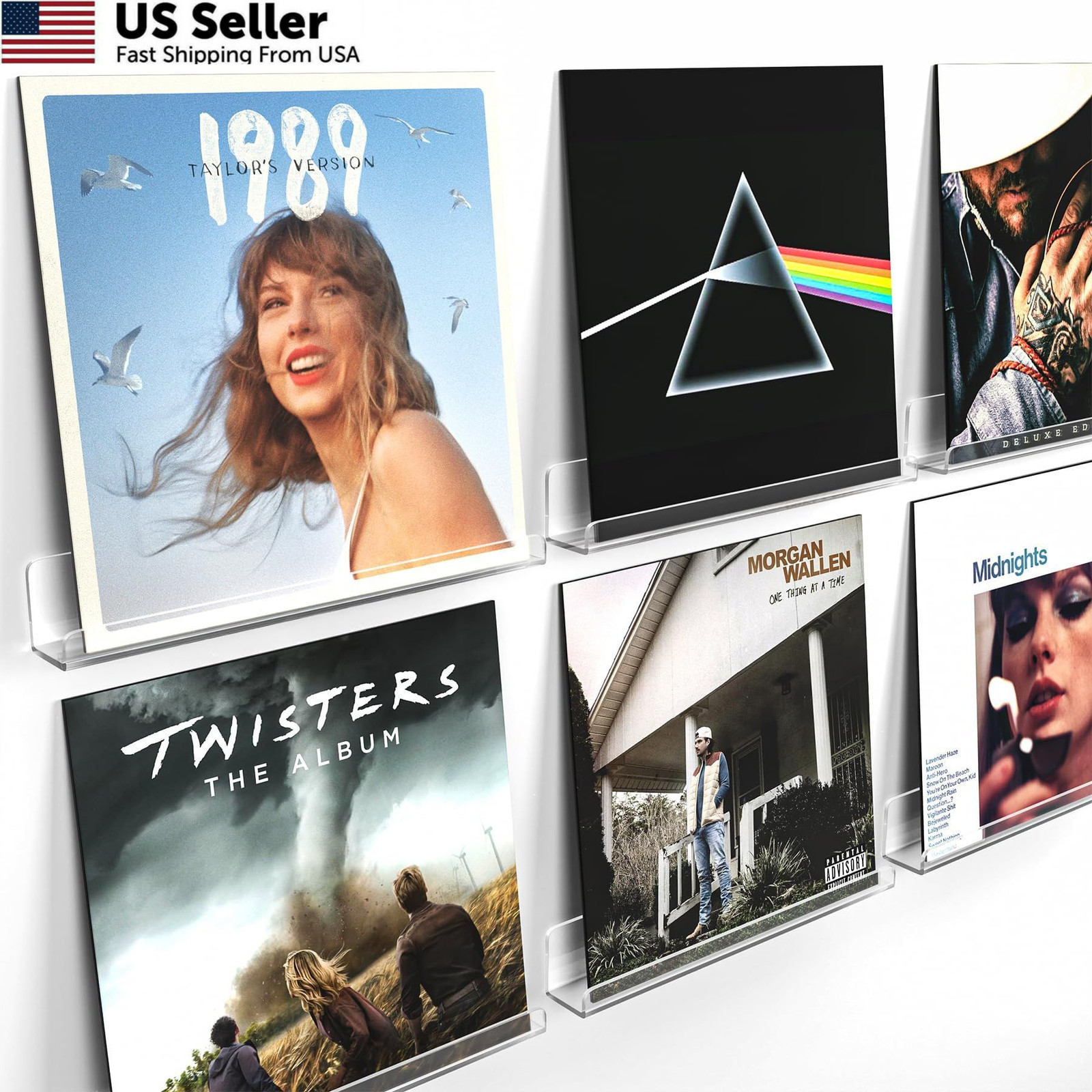 Laurensory Vinyl Record Shelf Wall Mount Shelves, 12 inch 6 Pack, Transparent