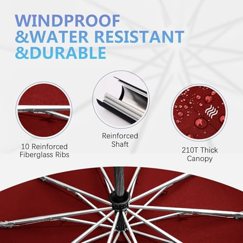 Inverted Umbrella, Durable Windproof Travel Umbrella, Compact Upside Wine Red