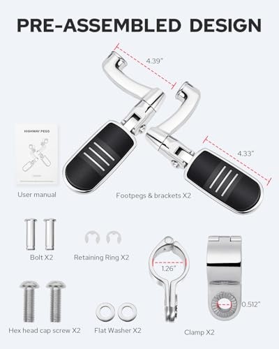 Highway Pegs Longhorn Offset, 1-1/4" 304 Stainless Steel Clamps Chrome