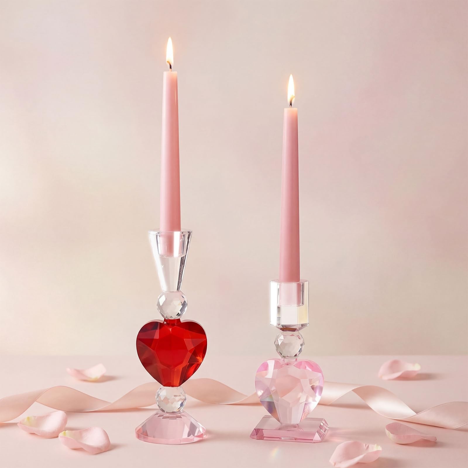 2 Pcs Heart Cut Glass Candle Holders Valentine's Day Decorative Candlestick H...