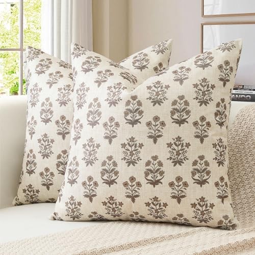 Floral Print Pillow Covers 16x16 Inch Pack of 2 16" x 16" (Pack of 2) Brown