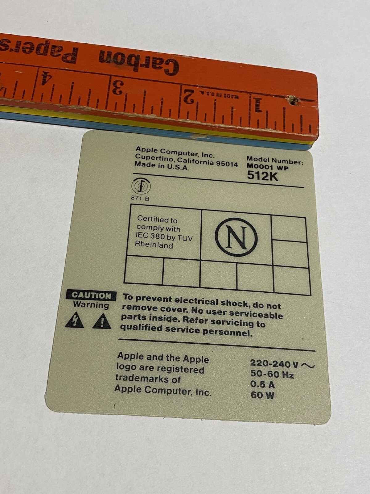 Vtg 1980’s NOS Label For Apple Computer 512k MOOO1 WP