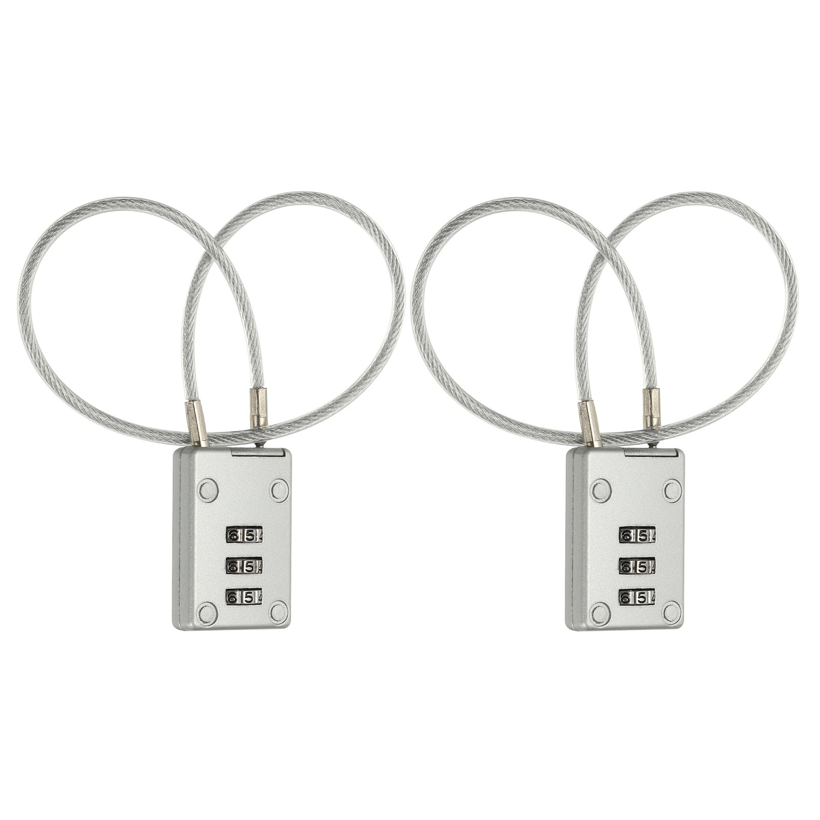 2 x 3 Digit Cable Lock with Combination 11.8" Steel Rope Silver