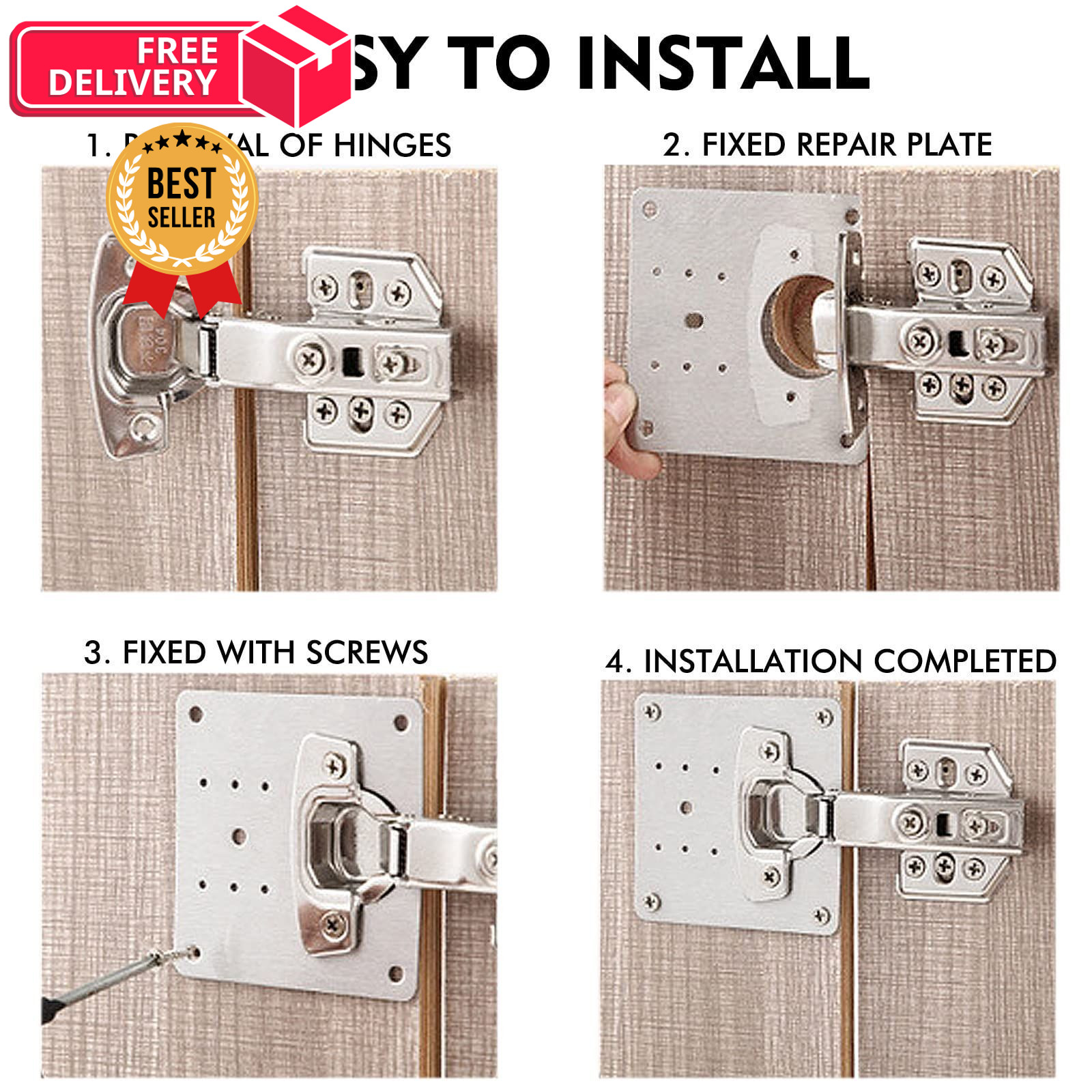Jiaxitek 12 Pcs Hinge Repair Plate, Stainless Steel 90x90mm,