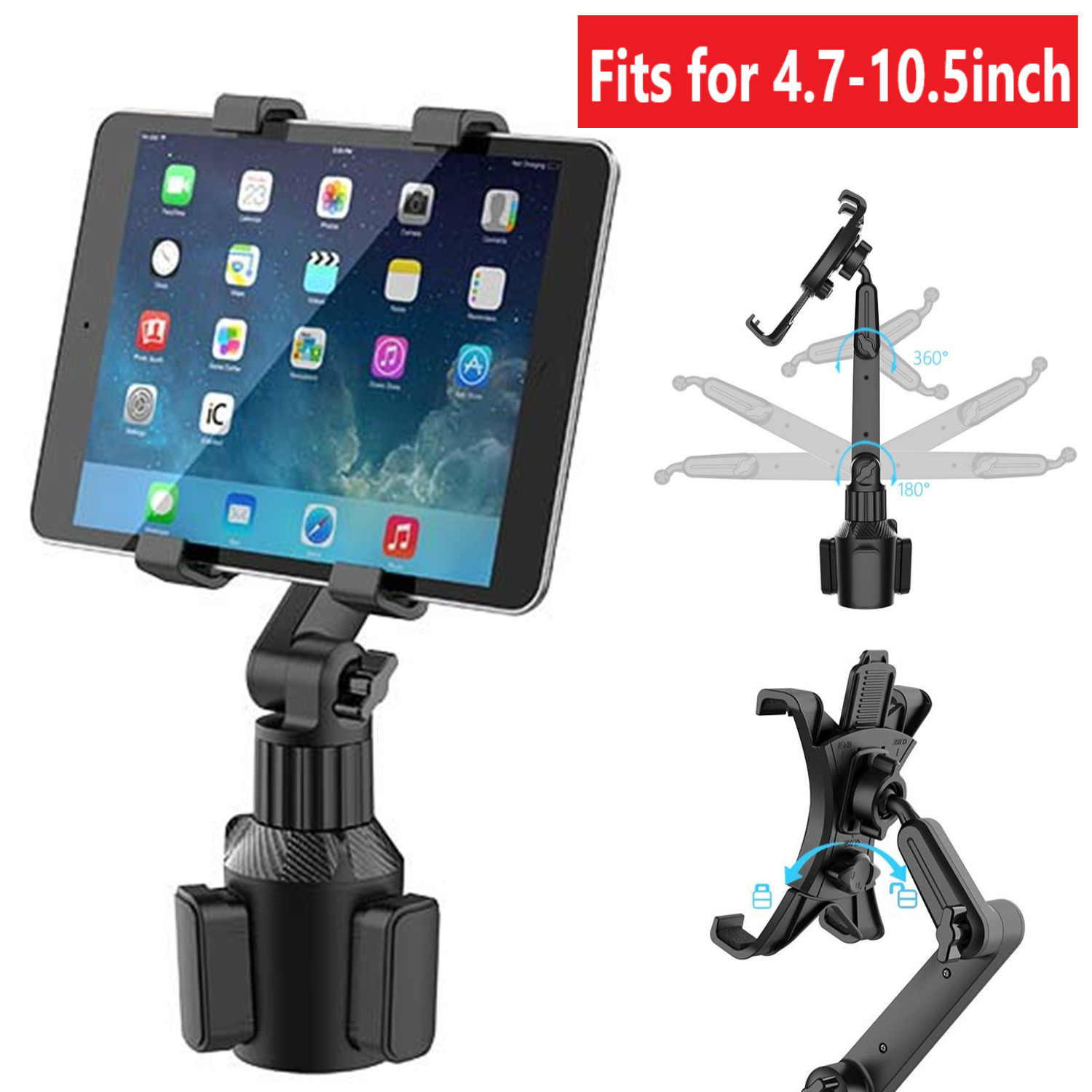 Car Cup Phone Mount Holder Long and Adjustable Neck for 4.7-10.5'' iPhone iPad