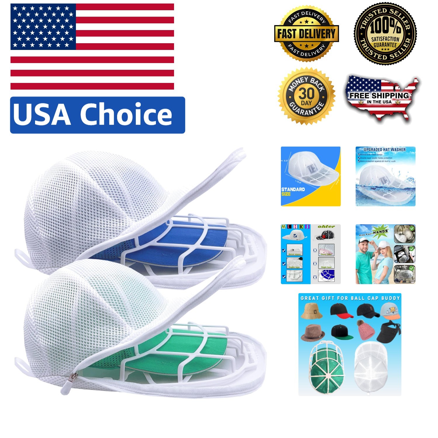 Elegant 2-Pack Hat Washer Cage for Washing Machine - Cap Cleaner & Protector