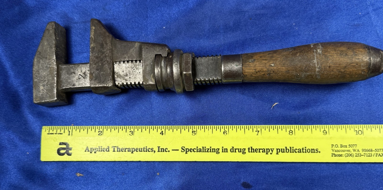 Vintage Bemis & Call Monkey Wrench , Wooden Handle, Springfield Mass. USA