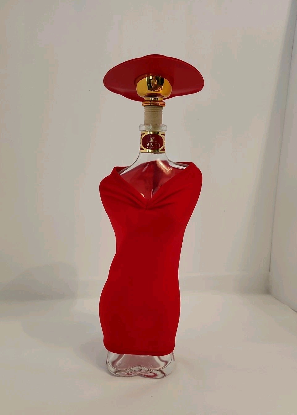 Landy Desir Lady Cognac Empty Bottle,  Red Dress & Hat, 750ml Bottle, READ