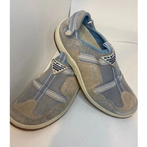 Columbia PFG CAYMAN ii Fishing Watersports Beige Khaki Blue Comfort Shoe Sz 8.5