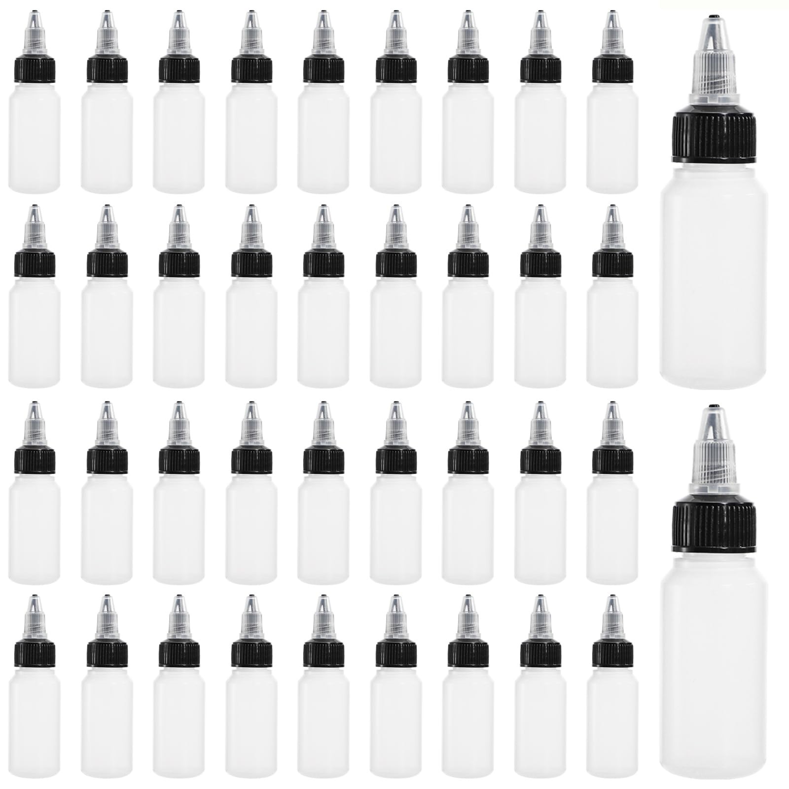 40 Pack 1oz Dispensing Bottles, Boston Round HDPE Plastic Bottle with Twist T...
