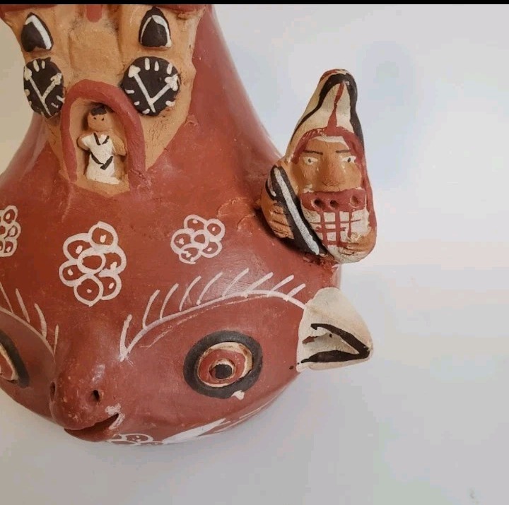 VTG Peruvian Red Clay Luminary Quinua Triple Candelabra Ceremonial Peru Folk Art
