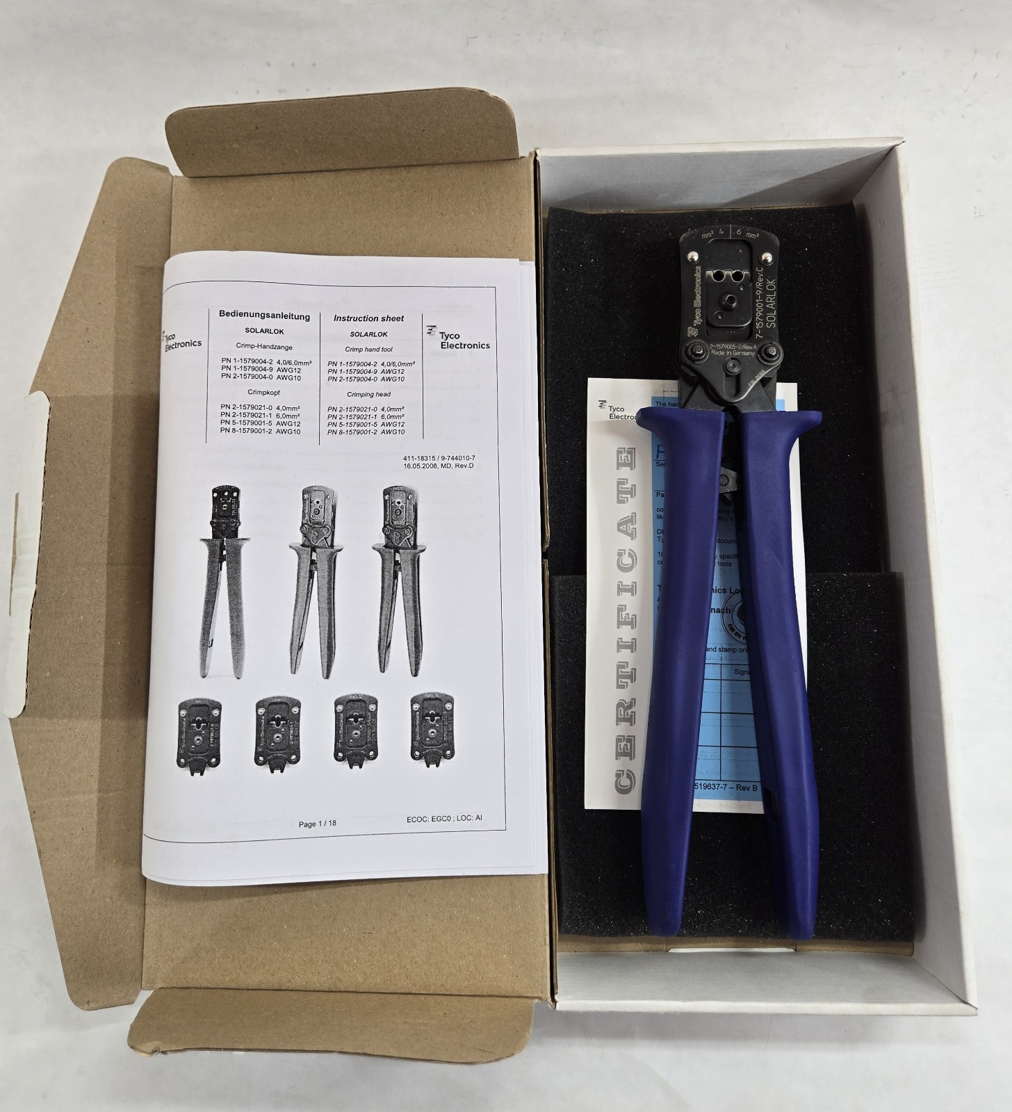 Tyco Electronics Solarlok Hand Crimping Tool 1-1579004-2 4mm 6mm