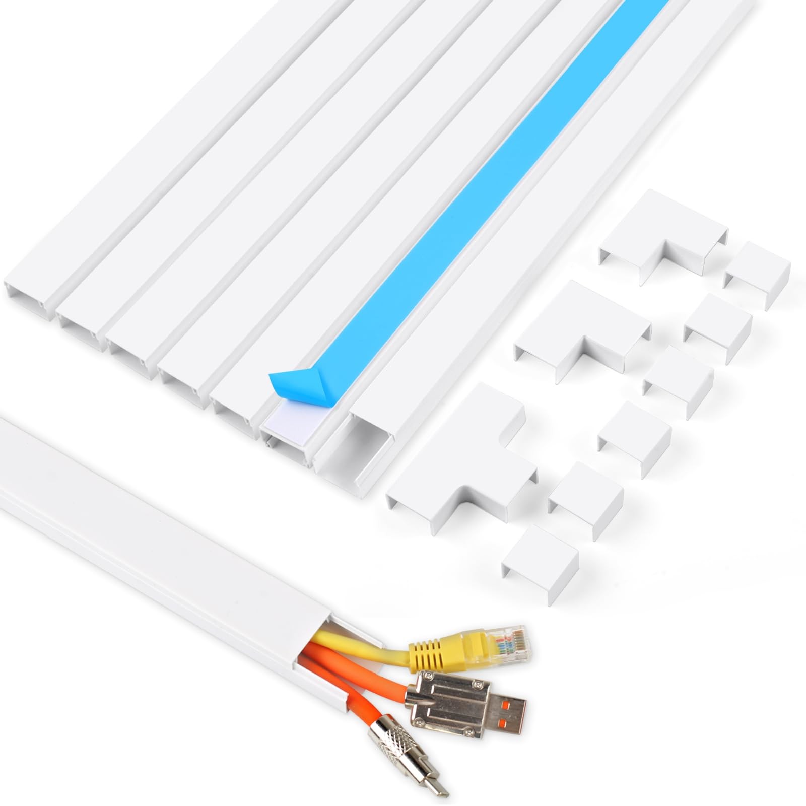 Rindion Cord Hider, 113.6in Cable Covers for Wires on Wall, White